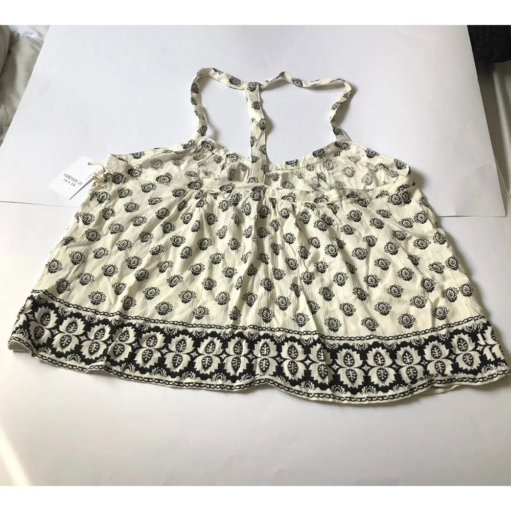 New forever 21 boho sleeveless top black cream medium